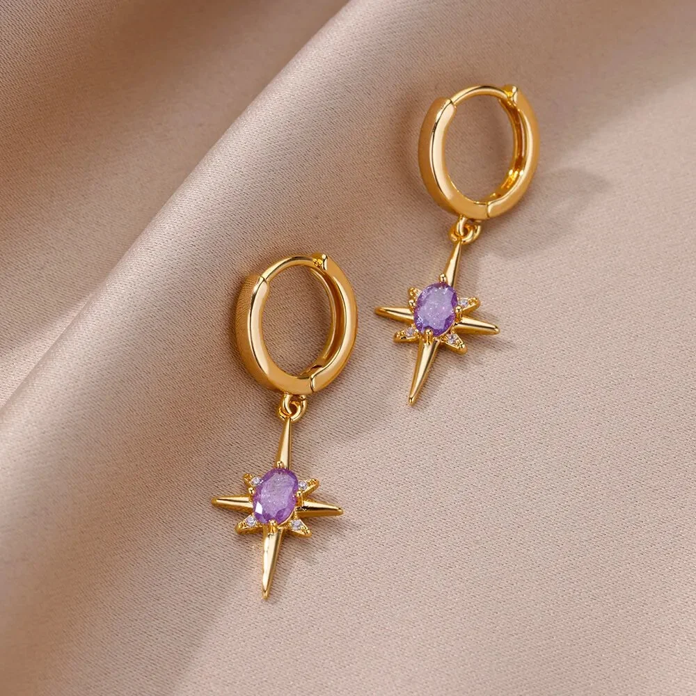 Eight-Pointed Star Earrings for Women 2024 Trending New in Stainless Steel Earrings Couple Jewelry Free Shipping aretes de mujer - Image 3