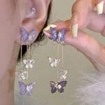 925 Silver Needle Purple Butterfly Long Tassel Earrings For Women Jewelry 2024 Trending Korean Fashion Luxury Crystal Earrings