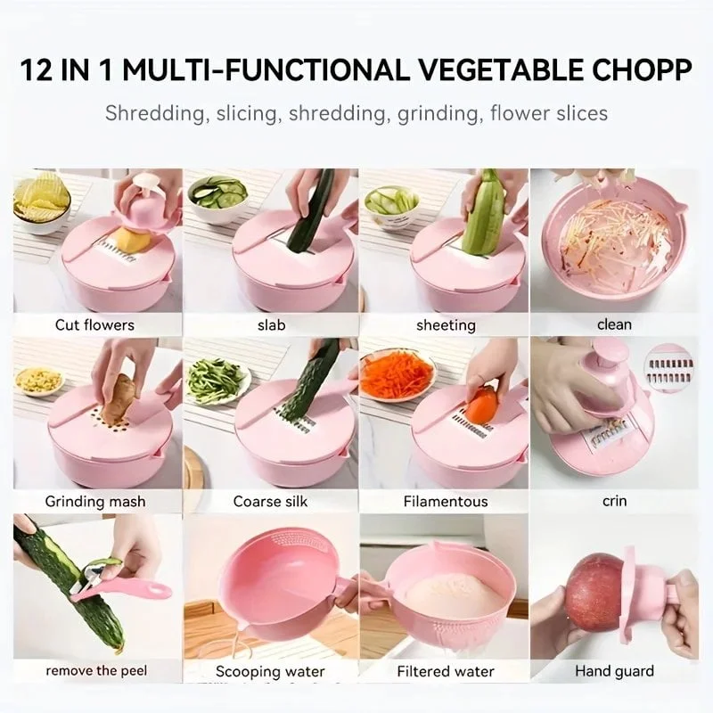 12-in-1 Multi-Functional Vegetable Chopper and Slicer - Perfect for Commercial Kitchens Cutting, Shredding, and Grating Carrots. - Image 4