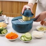 12-in-1 Multi-Functional Vegetable Chopper and Slicer - Perfect for Commercial Kitchens Cutting, Shredding, and Grating Carrots.
