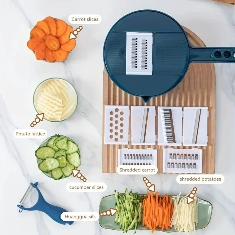 12-in-1 Multi-Functional Vegetable Chopper and Slicer - Perfect for Commercial Kitchens Cutting, Shredding, and Grating Carrots. - Image 6