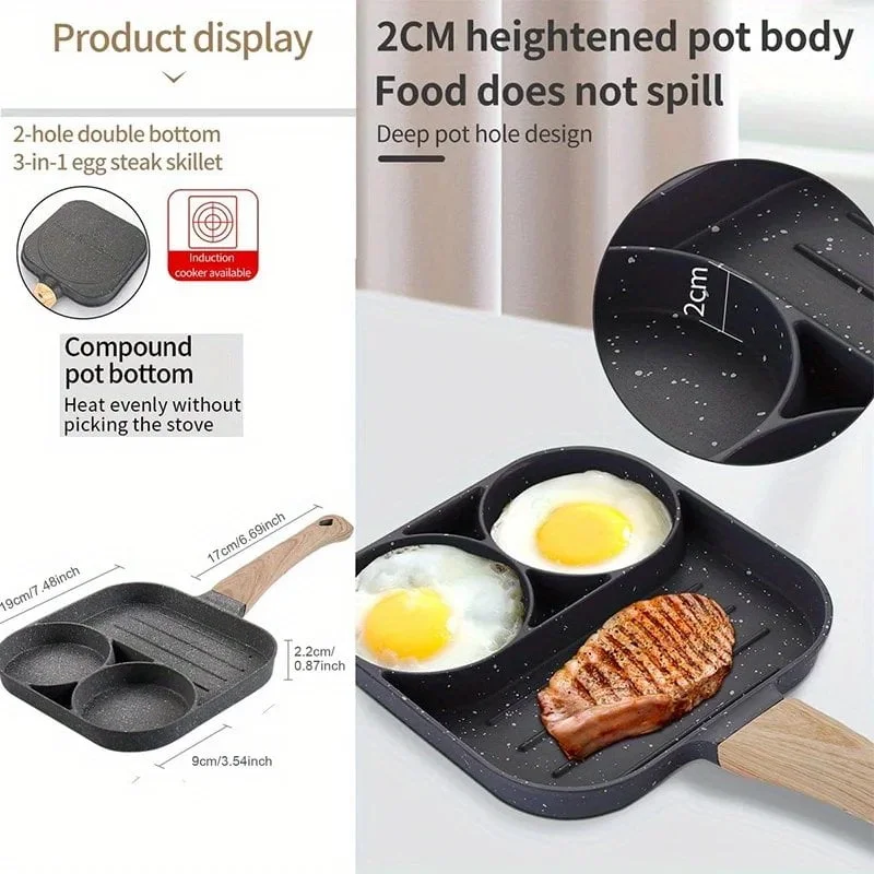 Kitchen Egg Frying Pan Nonstick Pancake Pans 3-Cups Cookware Pancake Pan Egg Pan Suitable for Gas Stove Induction Cooker （1 Pcs） - Image 2