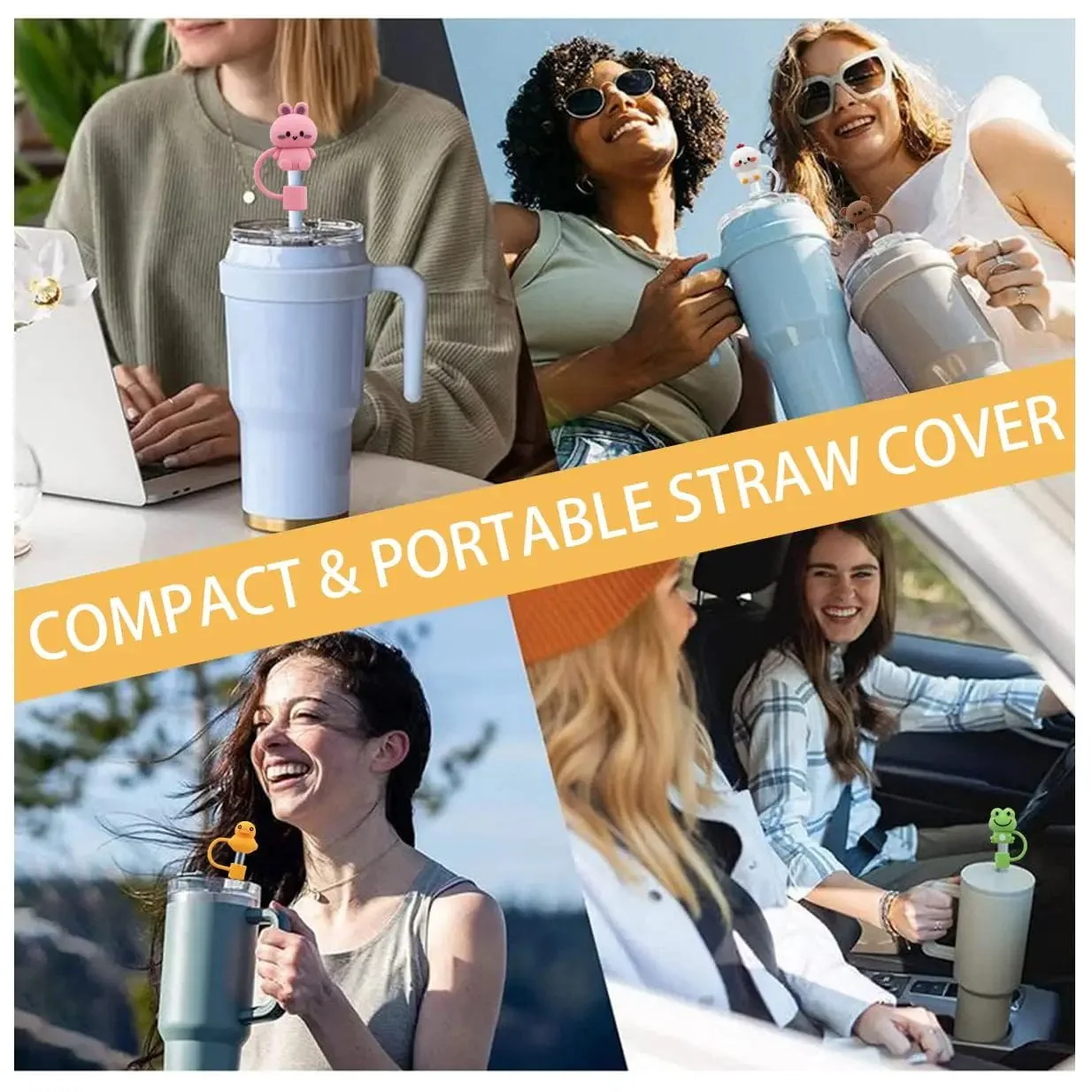 Cute Straw Cover Cap For Stanley Cup Reusable 10mm Silicone Straw Topper Compatible 30&40 Oz Tumbler With Handle Tips Lids 5Pcs - Image 4