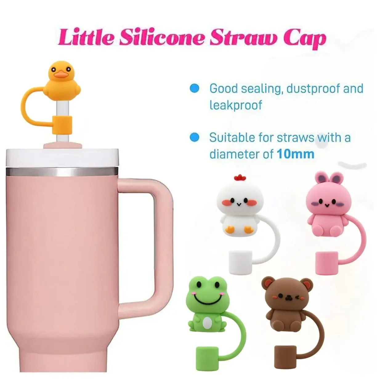 Cute Straw Cover Cap For Stanley Cup Reusable 10mm Silicone Straw Topper Compatible 30&40 Oz Tumbler With Handle Tips Lids 5Pcs - Image 5