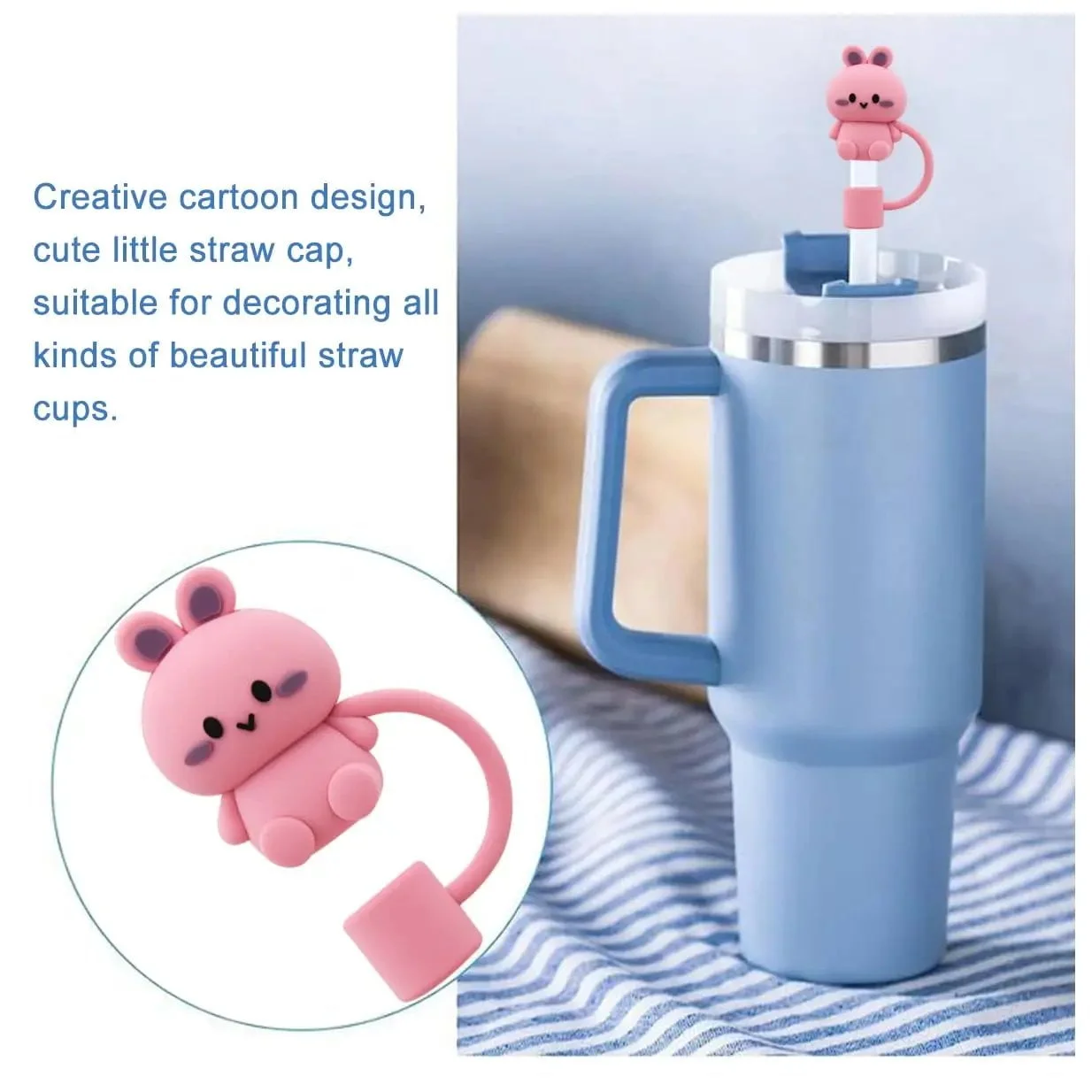 Cute Straw Cover Cap For Stanley Cup Reusable 10mm Silicone Straw Topper Compatible 30&40 Oz Tumbler With Handle Tips Lids 5Pcs - Image 6