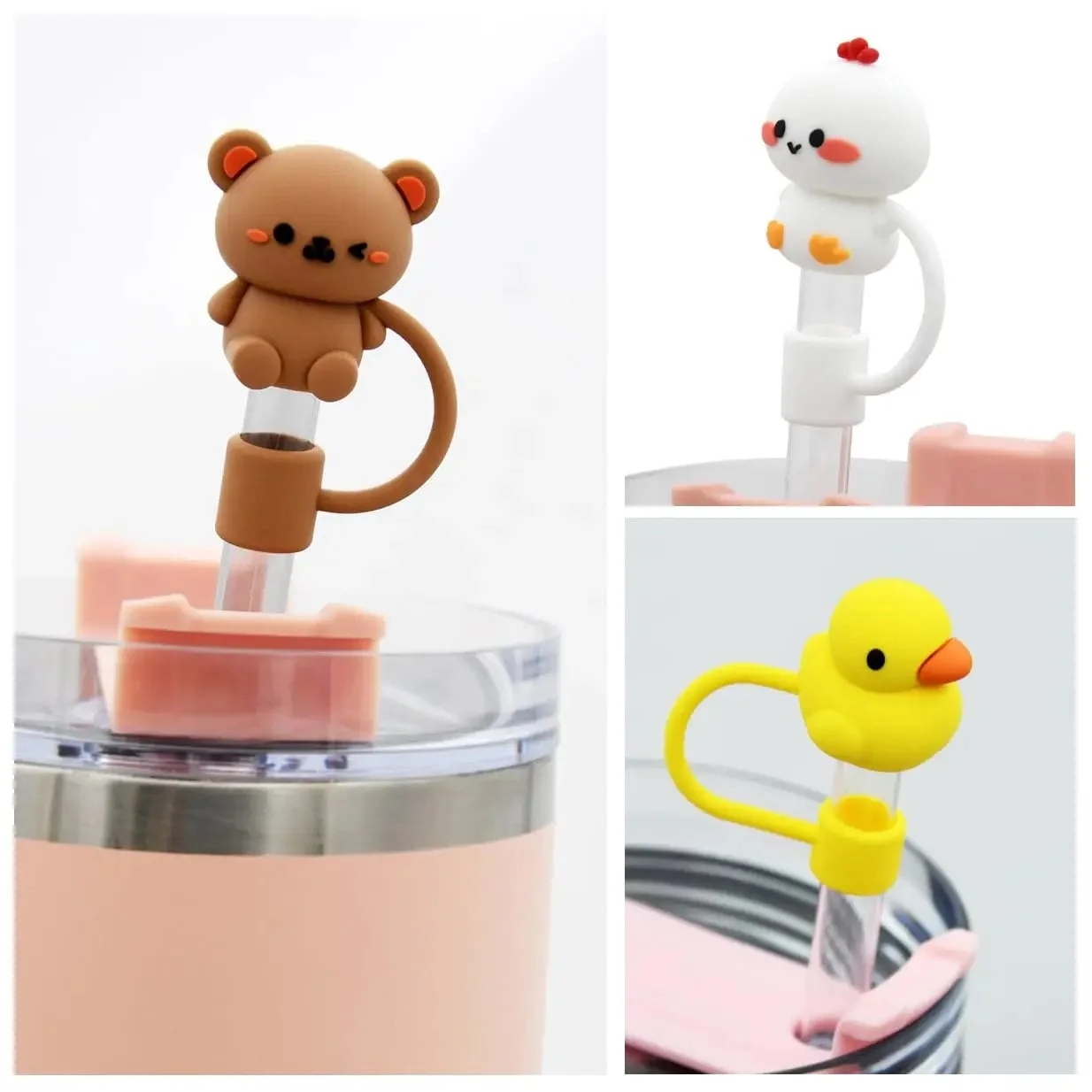 Cute Straw Cover Cap For Stanley Cup Reusable 10mm Silicone Straw Topper Compatible 30&40 Oz Tumbler With Handle Tips Lids 5Pcs - Image 2
