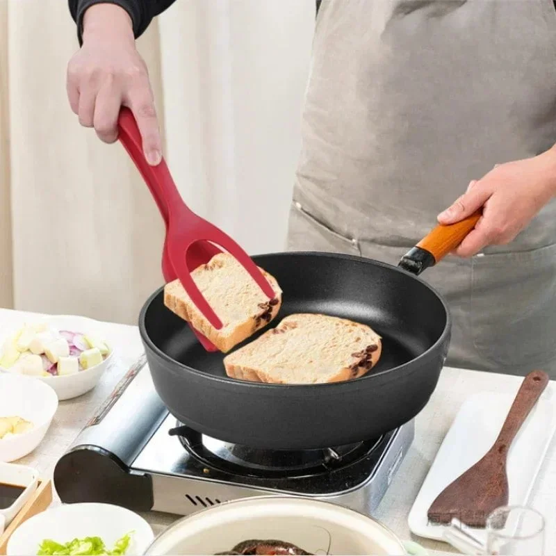 2 in 1 Kitchen Shovel Clip Cookware Bbq Silicone Handle Egg Turning Tongs Steak Spatula Tongs Pancake Fry Flipper Cooking Tools - Image 2