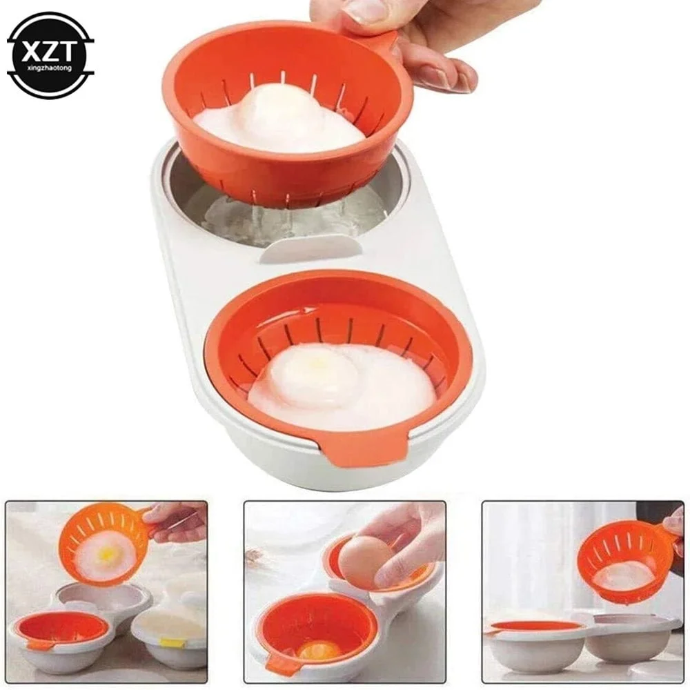 Microwave Egg Poacher Food Grades Plastic Cookware Double Cup Egg Boiler Kitchen Steamed Set Cooker Egg Tools - Image 3