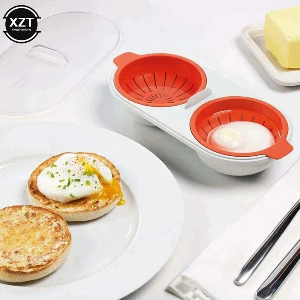 Microwave Egg Poacher Food Grades Plastic Cookware Double Cup Egg Boiler Kitchen Steamed Set Cooker Egg Tools - Image 4