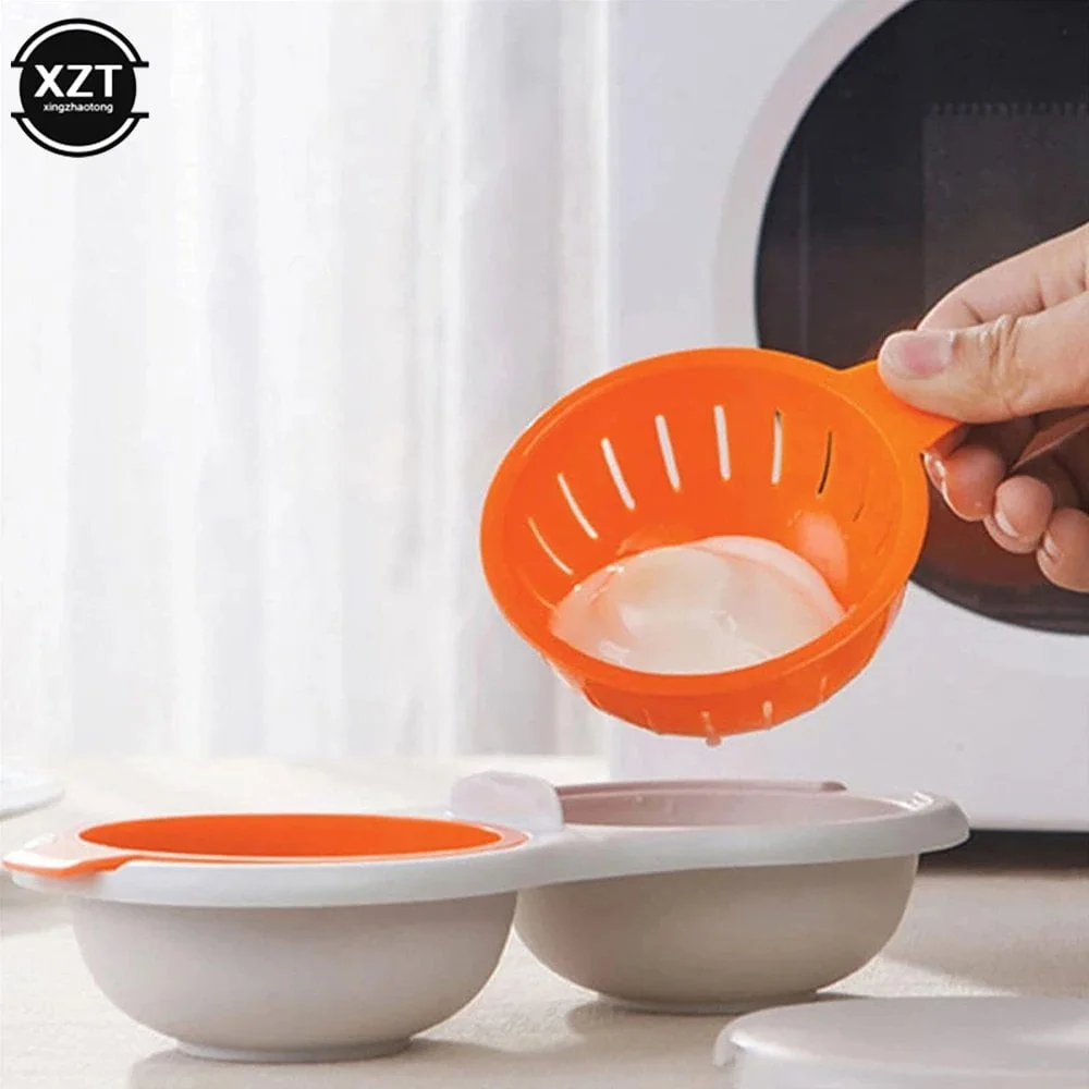Microwave Egg Poacher Food Grades Plastic Cookware Double Cup Egg Boiler Kitchen Steamed Set Cooker Egg Tools - Image 2