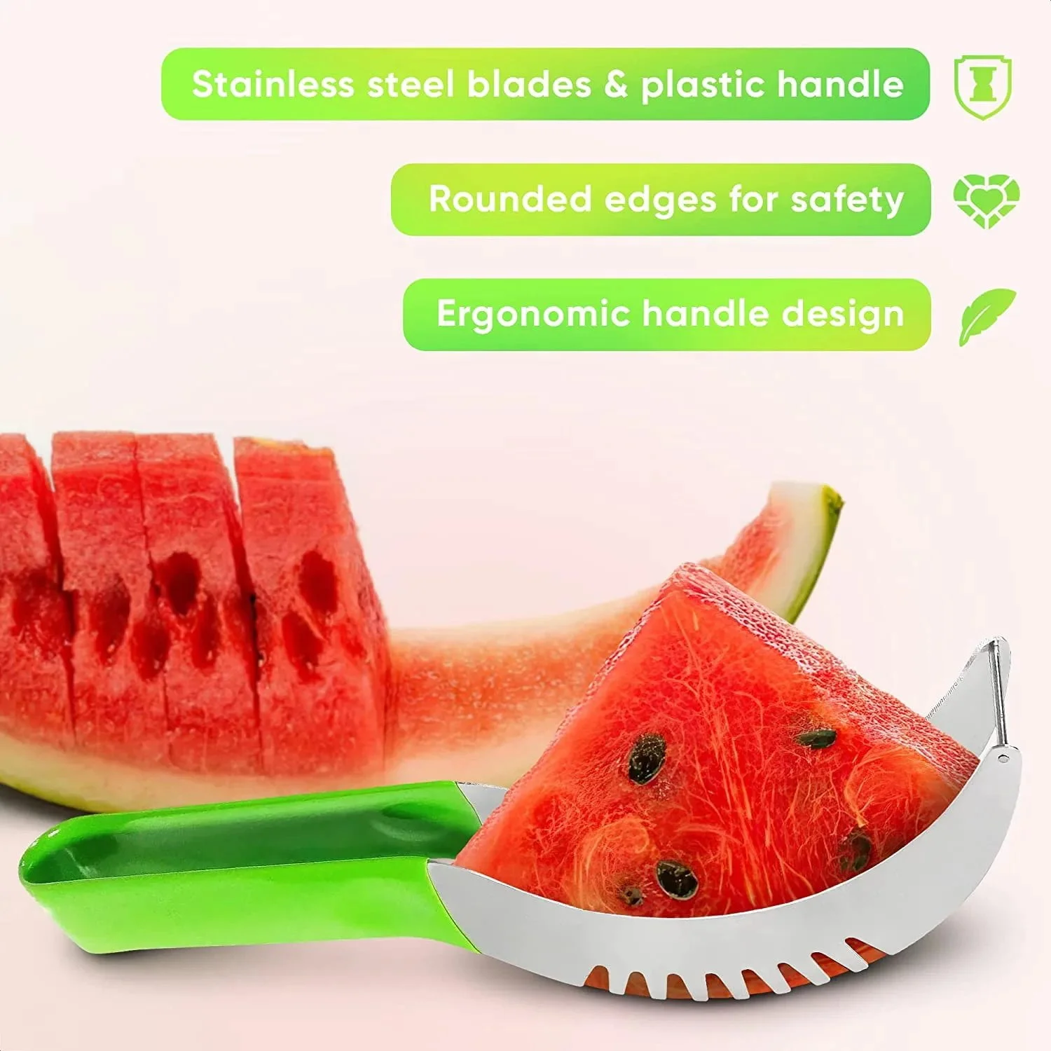 Stainless Watermelon Slicer Cutter Knife with Non-slip Plastic Wrap Handle Fruit Tools Kitchen Gadgets for Pineapple Cantaloupe - Image 3