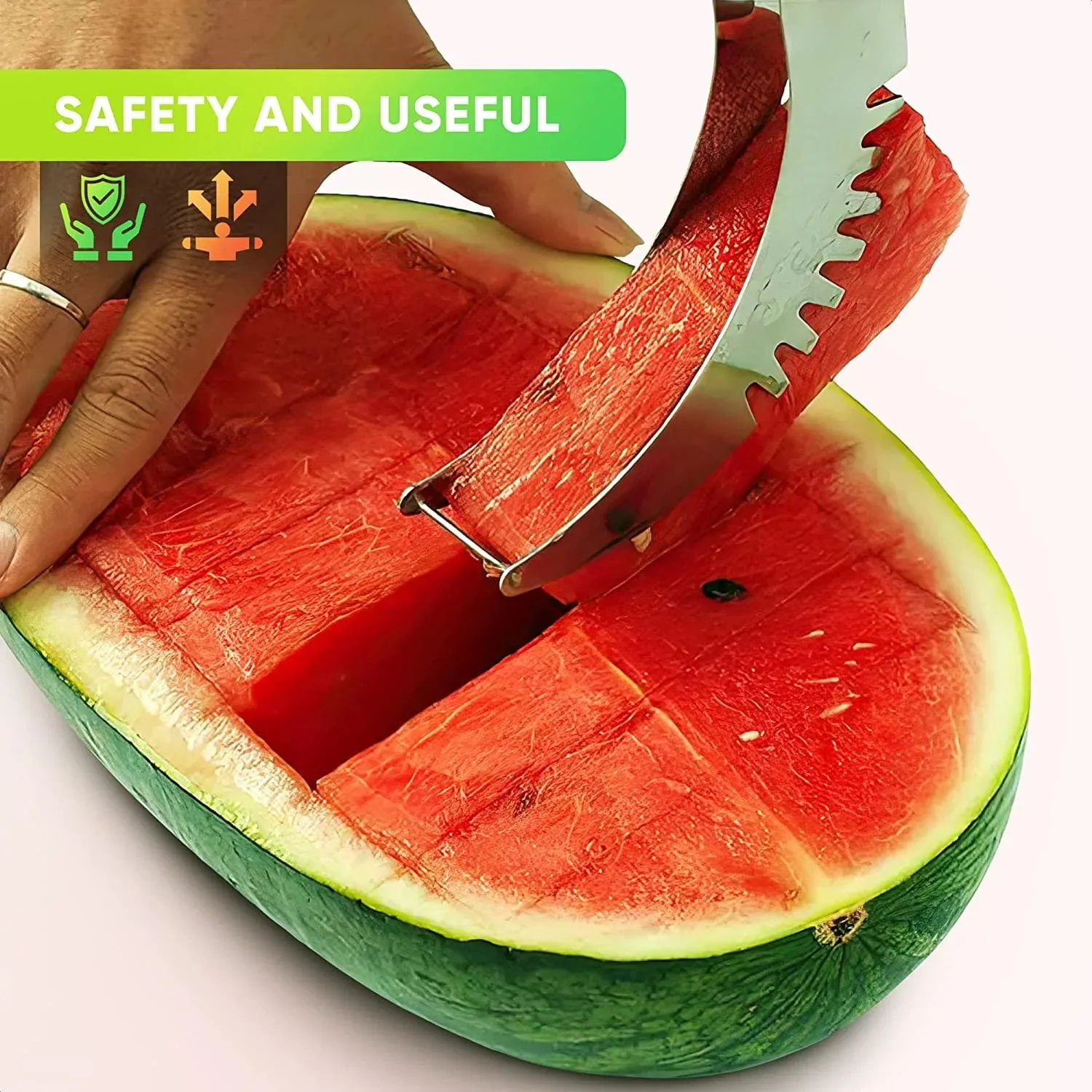 Stainless Watermelon Slicer Cutter Knife with Non-slip Plastic Wrap Handle Fruit Tools Kitchen Gadgets for Pineapple Cantaloupe - Image 4