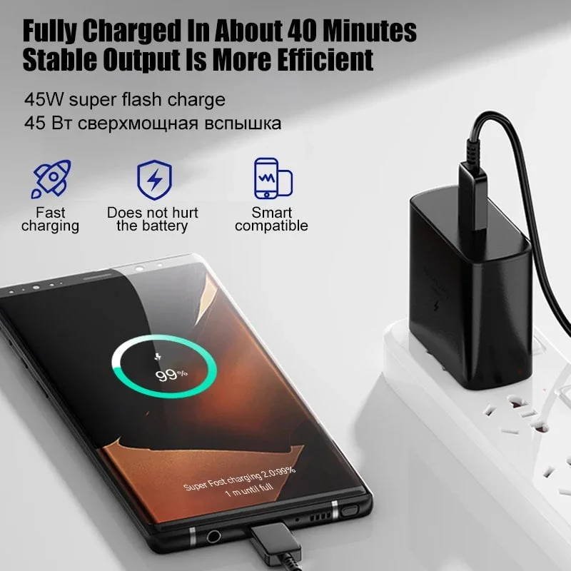 PD45W USB C Charger For Samsung Galaxy S24 S23 S22 S21 S20 Ultra S10 Plus FE Super Fast Charging Type C Charge Cable Accessories - Image 4