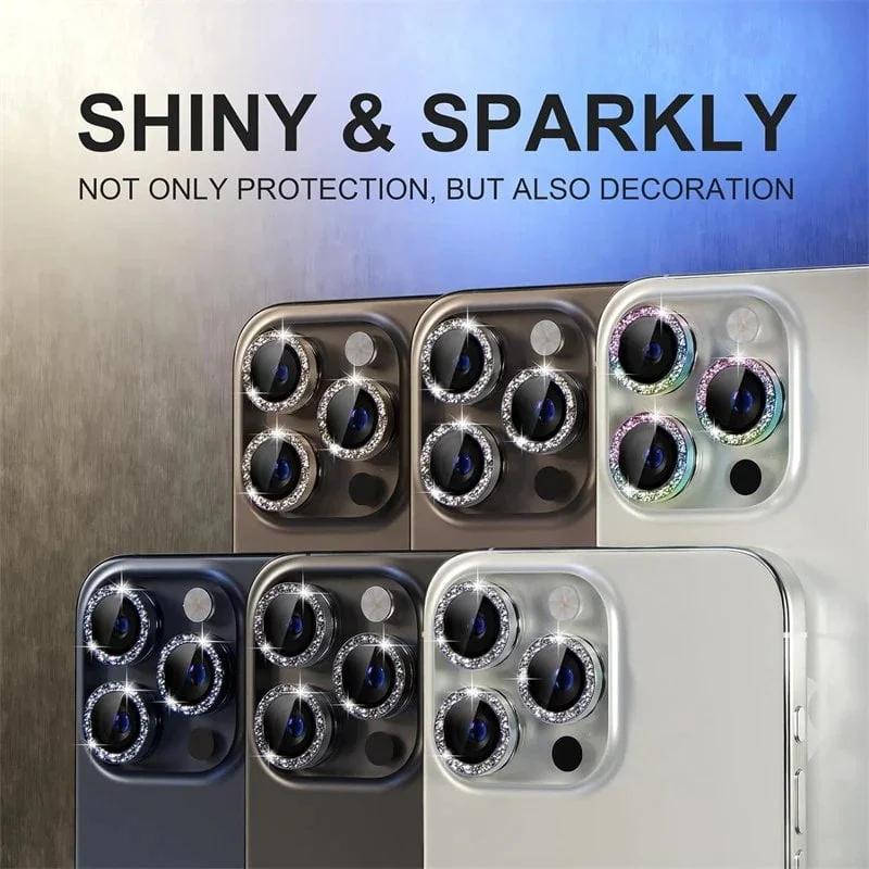 Glitter Bling Metal Glass Camera Lens Protector for IPhone 15 14 13 11 Pro Max Plus 12 Mini 15Pro 14Pro Women Ring lens Cover - Image 6