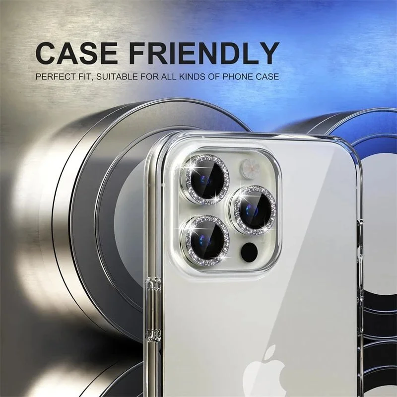 Glitter Bling Metal Glass Camera Lens Protector for IPhone 15 14 13 11 Pro Max Plus 12 Mini 15Pro 14Pro Women Ring lens Cover - Image 3