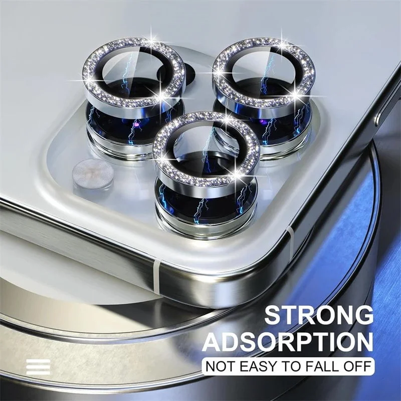 Glitter Bling Metal Glass Camera Lens Protector for IPhone 15 14 13 11 Pro Max Plus 12 Mini 15Pro 14Pro Women Ring lens Cover - Image 2