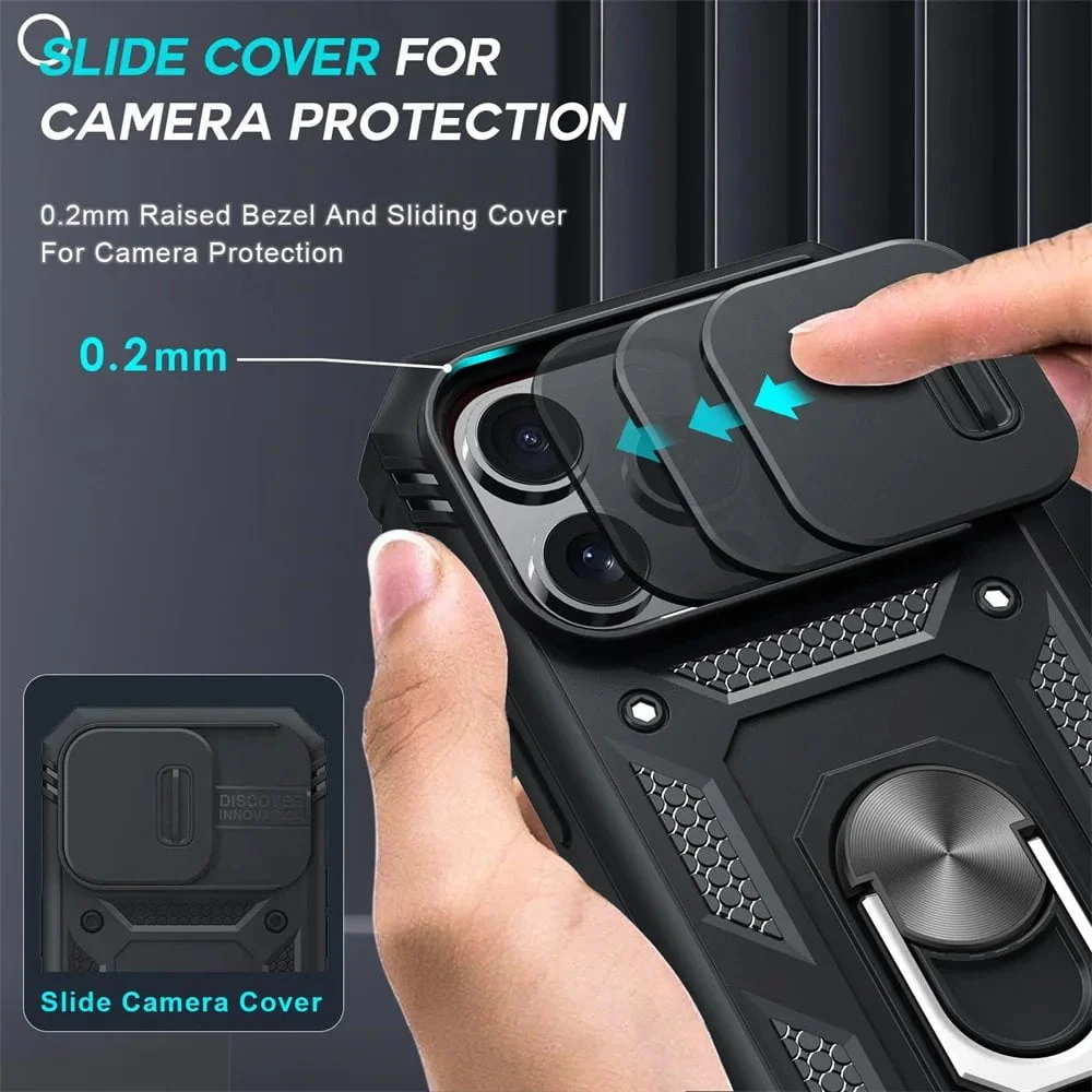 Case For iPhone 15 14 13 12 11 Pro XS Max XR 8 7 Plus Camera Slide Military Grade Armor Protection 360 Degree Rotate Armor Cover - Image 6
