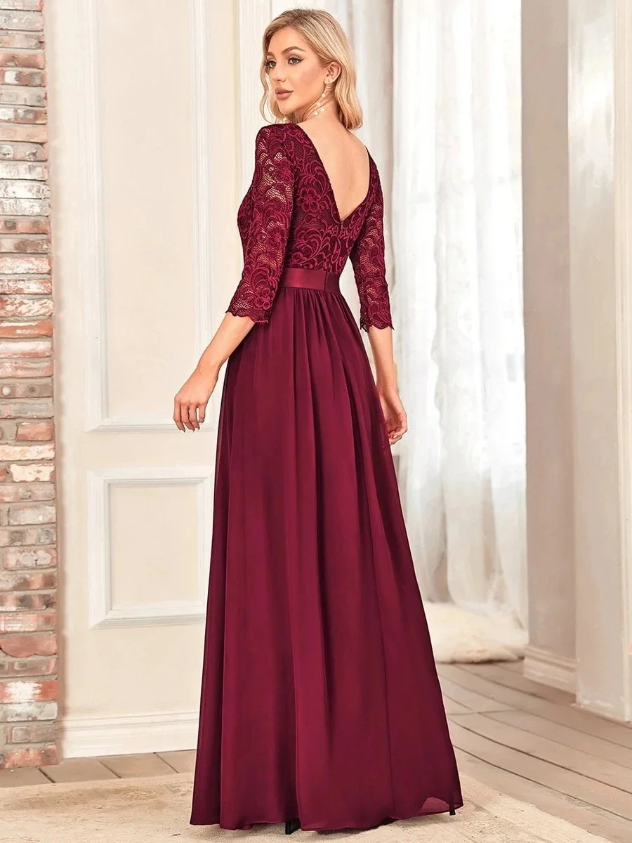 Elegant Evening Dresses O-Neck Backless long sleeve 2024 Ever Pretty of lace Chiffon Burgundy Bridesmaid Prom long Dresses - Image 2