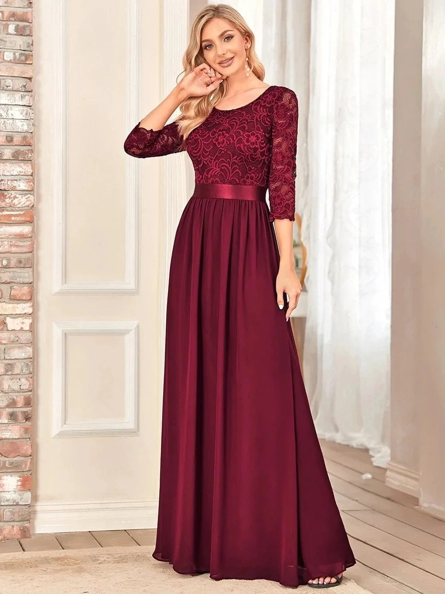 Elegant Evening Dresses O-Neck Backless long sleeve 2024 Ever Pretty of lace Chiffon Burgundy Bridesmaid Prom long Dresses - Image 4