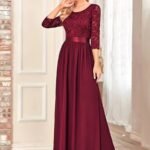 Elegant Evening Dresses O-Neck Backless long sleeve 2024 Ever Pretty of lace Chiffon Burgundy Bridesmaid Prom long Dresses