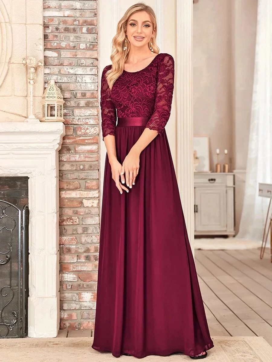 Elegant Evening Dresses O-Neck Backless long sleeve 2024 Ever Pretty of lace Chiffon Burgundy Bridesmaid Prom long Dresses - Image 3