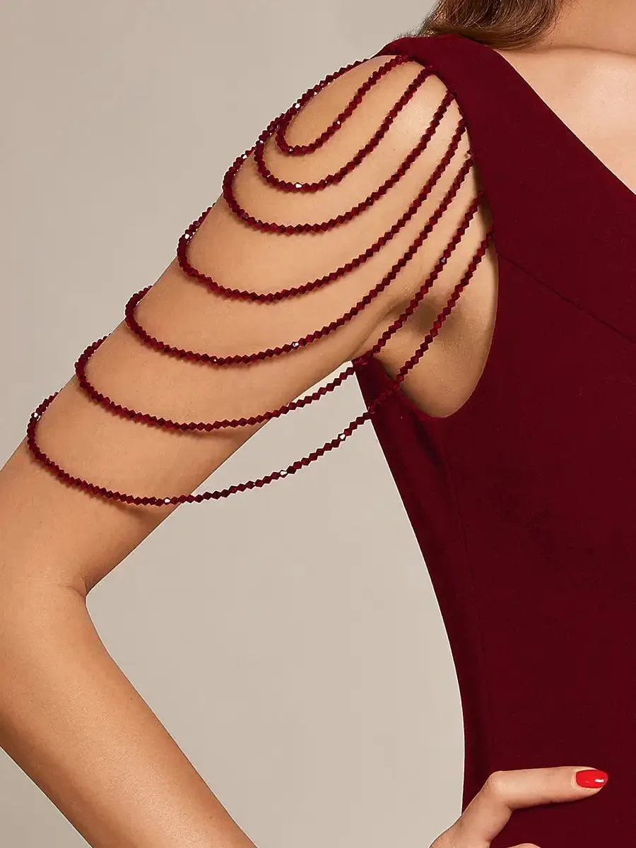 Elegant Evening Dresses Maxi Long Deep V Neck Sleeveless Beaded Beadwork 2024 Ever Pretty of Burgundy Shiny Bridesmaid Dress - Image 5
