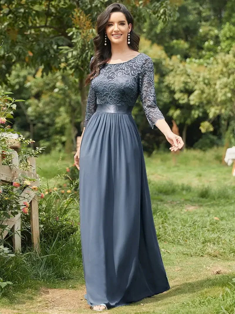 Elegant Evening Dresses Long Full Sleeve A-LINE Crew Neck Floor-Length 2024 Ever Pretty of Lace Simple Bridesmaid Women Dress - Image 4