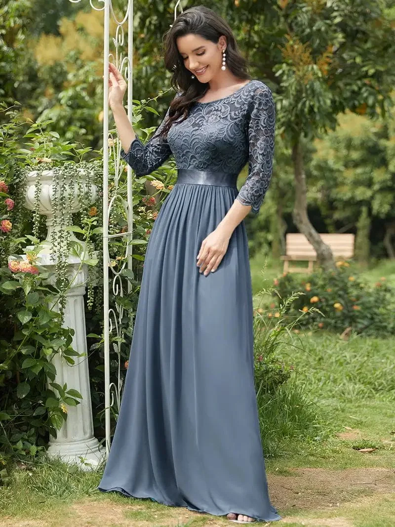Elegant Evening Dresses Long Full Sleeve A-LINE Crew Neck Floor-Length 2024 Ever Pretty of Lace Simple Bridesmaid Women Dress - Image 3
