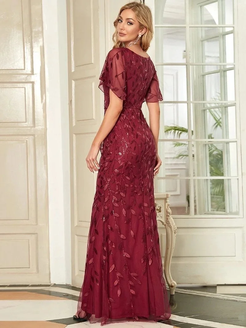 Elegant Evening Women's Dresses Long V-neck Mermaid Short Sleeve Gown 2024 Ever Pretty of Gauze Simple Bridesmaid Women Dress - Image 2