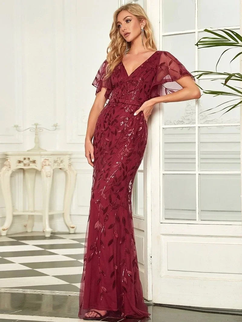 Elegant Evening Women's Dresses Long V-neck Mermaid Short Sleeve Gown 2024 Ever Pretty of Gauze Simple Bridesmaid Women Dress - Image 3