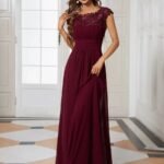 Elegant Evening Dresses O-Neck Sleeveless A-LINE Lace Floor-Length Gown 2024 Ever pretty of Burgundy Simple Prom Dress Women