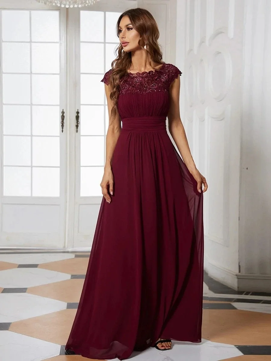 Elegant Evening Dresses O-Neck Sleeveless A-LINE Lace Floor-Length Gown 2024 Ever pretty of Burgundy Simple Prom Dress Women - Image 3