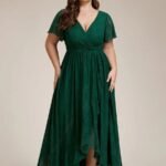 Plus Size Evening Dresses  Deep V Neck Short See Through Sleeves Through  2024 Ever pretty of  A-Line Burgundy Bridesmaid dress