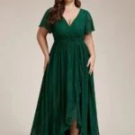 Plus Size Evening Dresses  Deep V Neck Short See Through Sleeves Through  2024 Ever pretty of  A-Line Burgundy Bridesmaid dress