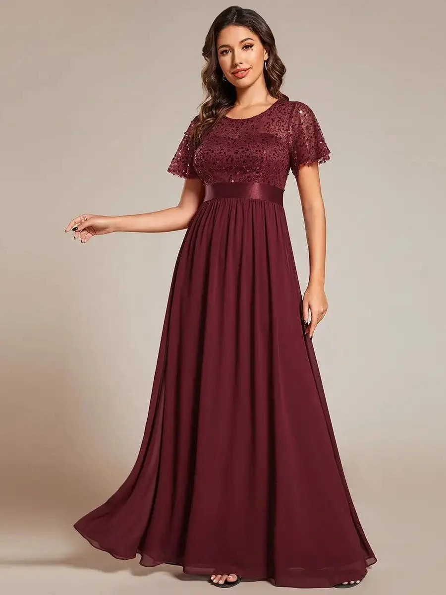 Elegant Evening Dresses Round-Neck Sequin High Waist Short-Sleeved Formal 2024 Ever Pretty of Burgundy Bridesmaid dress - Image 3