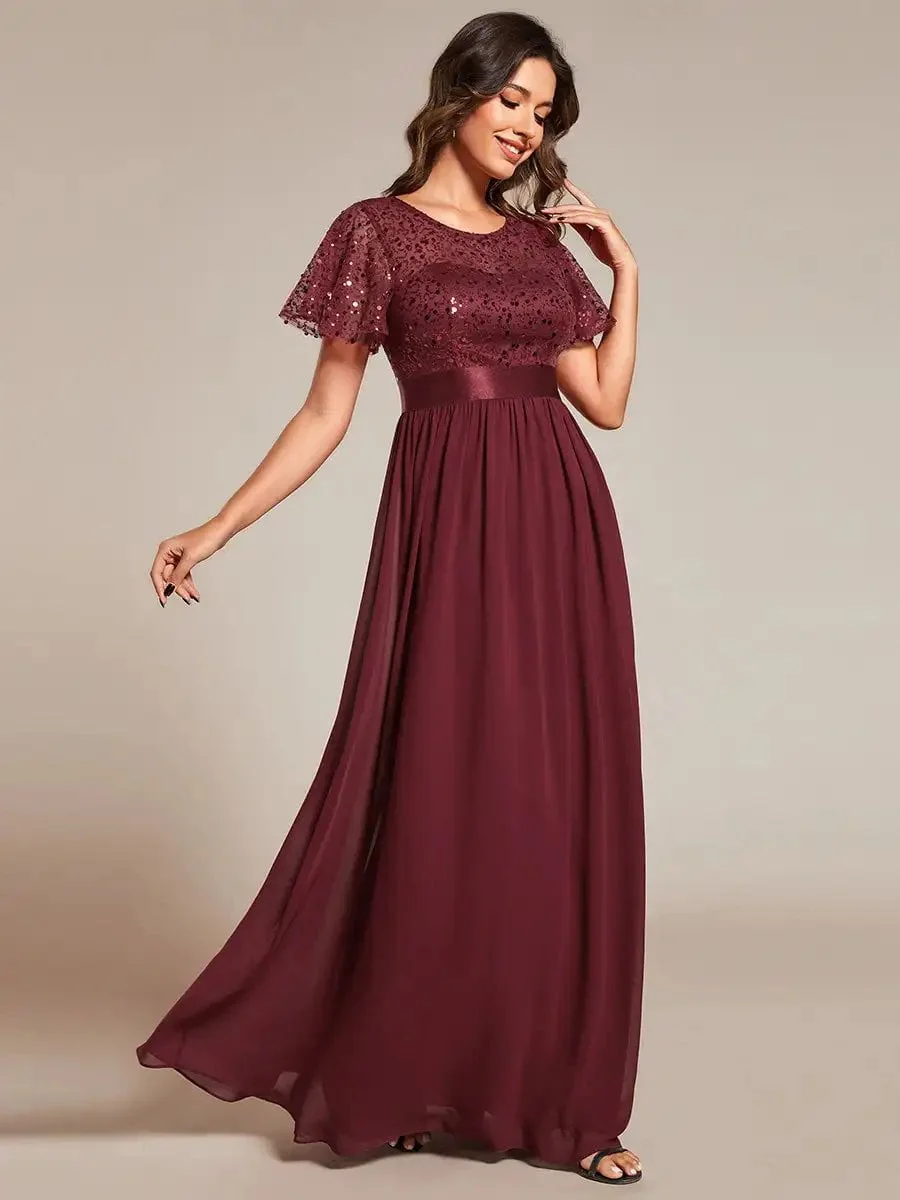 Elegant Evening Dresses Round-Neck Sequin High Waist Short-Sleeved Formal 2024 Ever Pretty of Burgundy Bridesmaid dress - Image 4