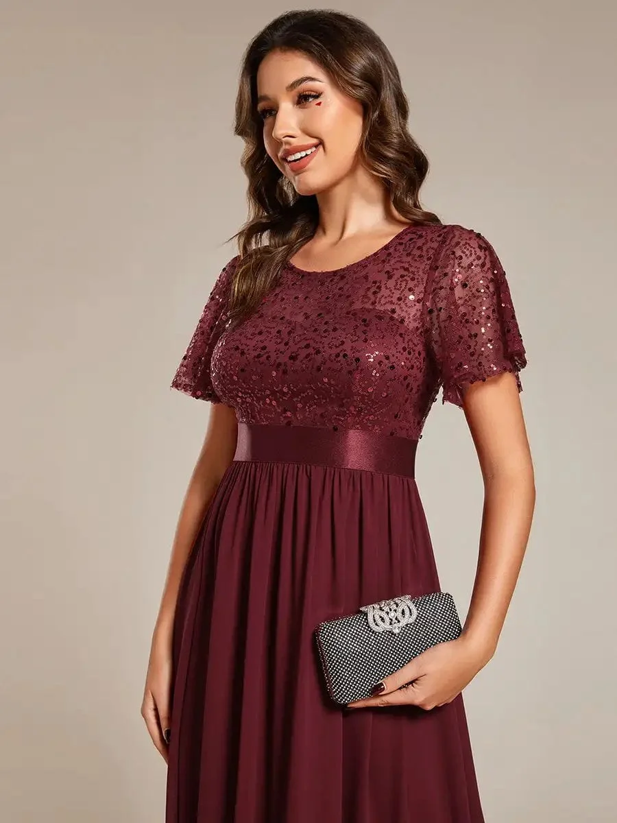 Elegant Evening Dresses Round-Neck Sequin High Waist Short-Sleeved Formal 2024 Ever Pretty of Burgundy Bridesmaid dress - Image 5