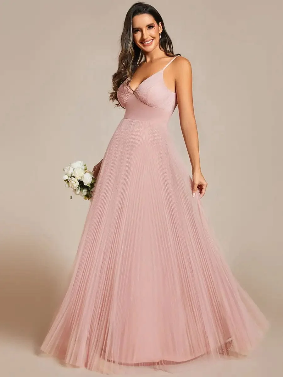 Elegant Evening Dresses Deep V Neck Spaghetti strap Flounce Sleeveless Mesh2024 Ever Pretty of Pink Bridesmaids Dresses - Image 3