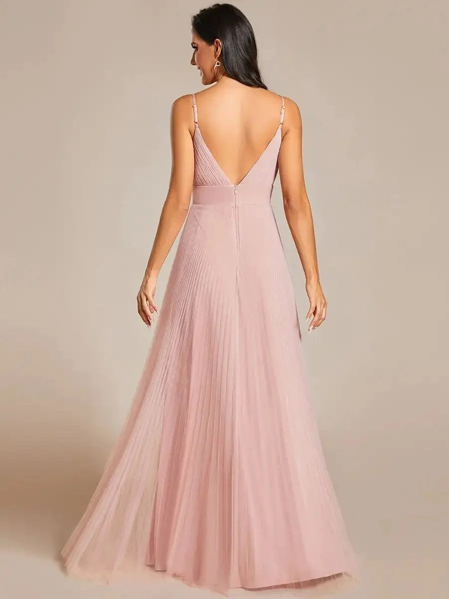 Elegant Evening Dresses Deep V Neck Spaghetti strap Flounce Sleeveless Mesh2024 Ever Pretty of Pink Bridesmaids Dresses - Image 2