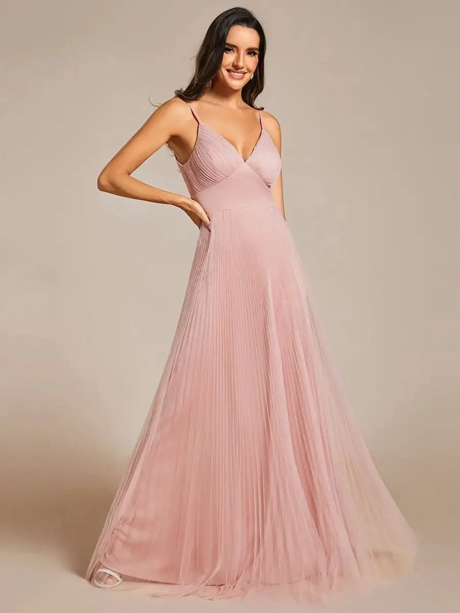 Elegant Evening Dresses Deep V Neck Spaghetti strap Flounce Sleeveless Mesh2024 Ever Pretty of Pink Bridesmaids Dresses - Image 4