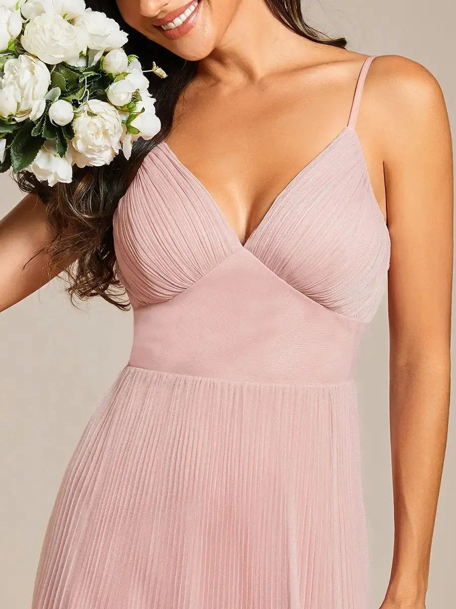Elegant Evening Dresses Deep V Neck Spaghetti strap Flounce Sleeveless Mesh2024 Ever Pretty of Pink Bridesmaids Dresses - Image 5