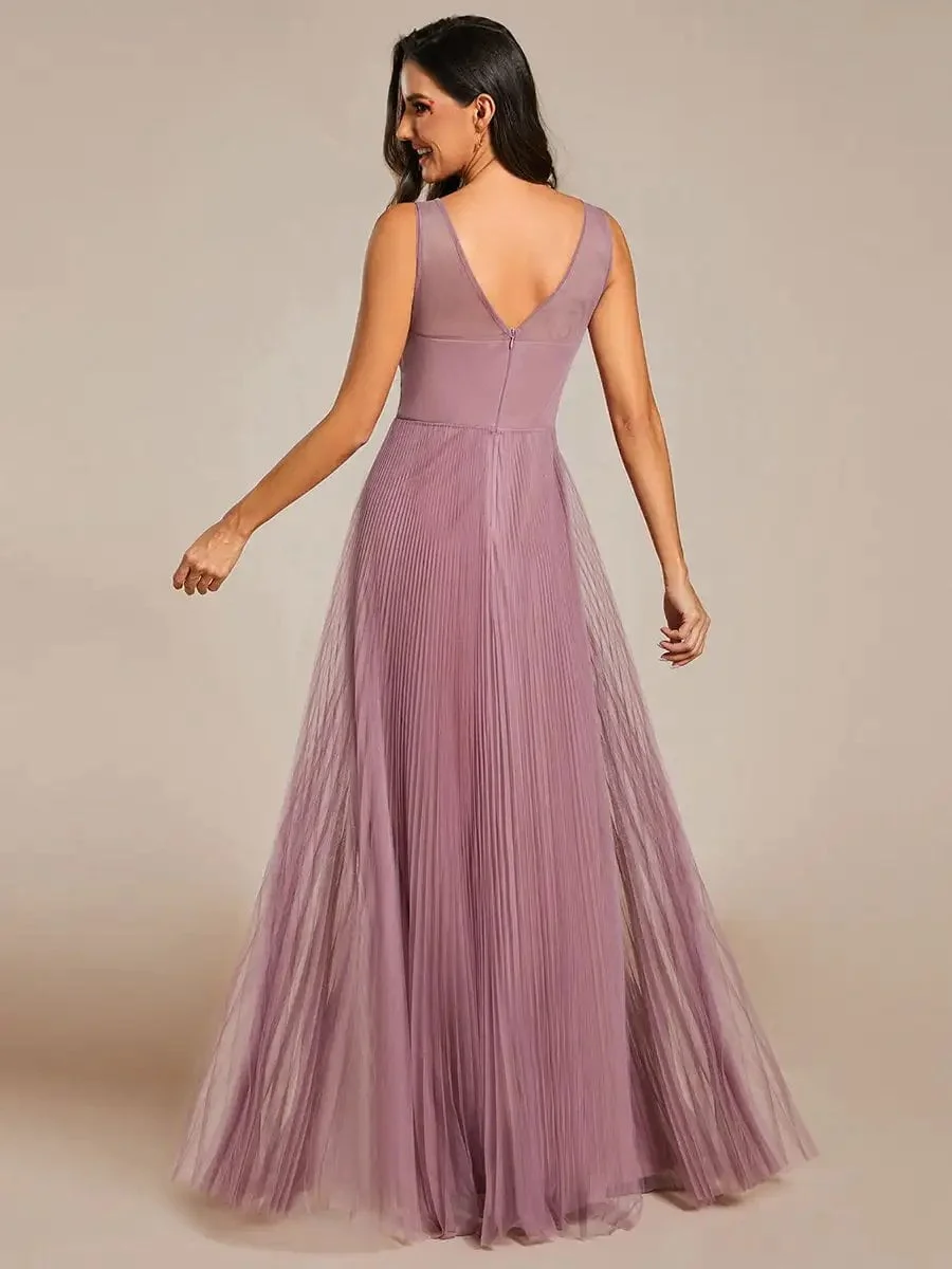Elegant Evening Dresses Appliques Deep V Neck Sleeveles Floor Length 2024 Ever pretty of Gauze A-Line Grey Bridesmaid dress - Image 2