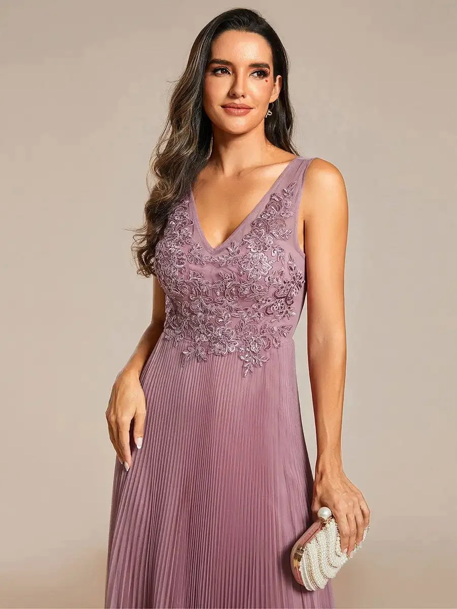 Elegant Evening Dresses Appliques Deep V Neck Sleeveles Floor Length 2024 Ever pretty of Gauze A-Line Grey Bridesmaid dress - Image 5