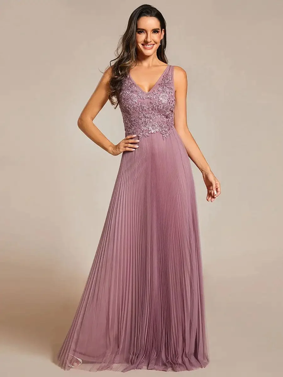 Elegant Evening Dresses Appliques Deep V Neck Sleeveles Floor Length 2024 Ever pretty of Gauze A-Line Grey Bridesmaid dress - Image 4