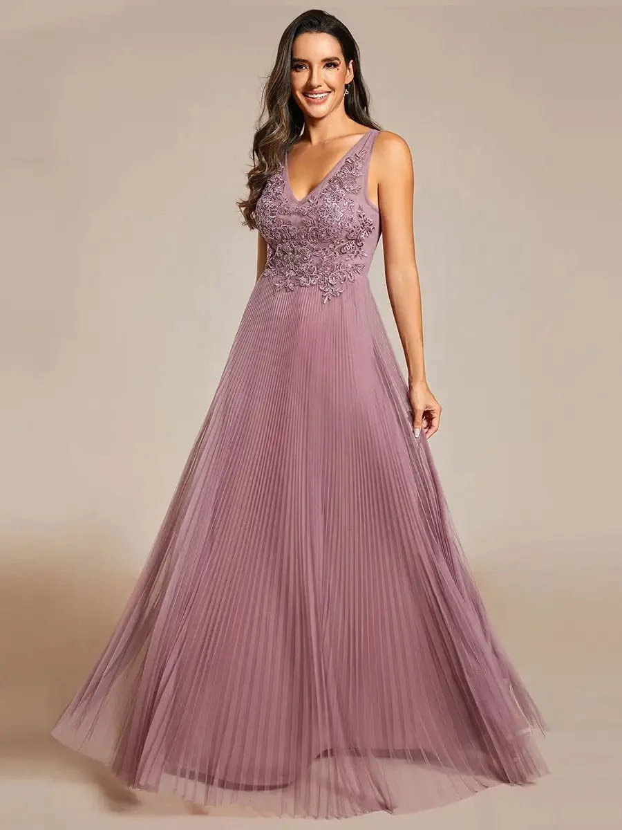 Elegant Evening Dresses Appliques Deep V Neck Sleeveles Floor Length 2024 Ever pretty of Gauze A-Line Grey Bridesmaid dress - Image 3