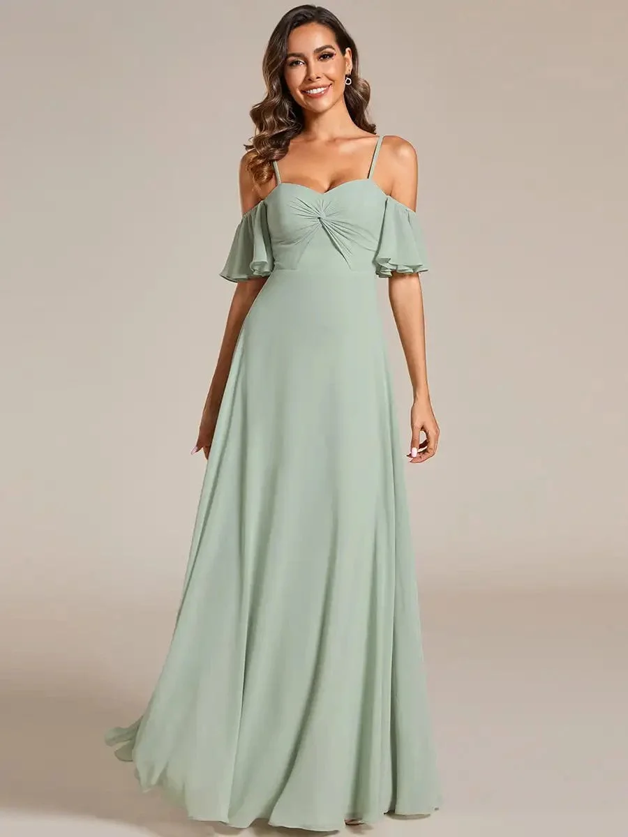 Elegant Evening Dresses Spaghetti Strap Sweetheart with Knot 2024 Ever pretty of Chiffon A-line Mint Green Bridesmaid Dress - Image 4
