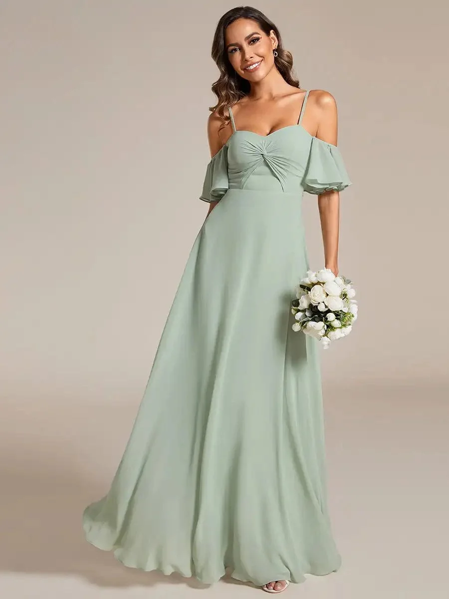 Elegant Evening Dresses Spaghetti Strap Sweetheart with Knot 2024 Ever pretty of Chiffon A-line Mint Green Bridesmaid Dress - Image 3