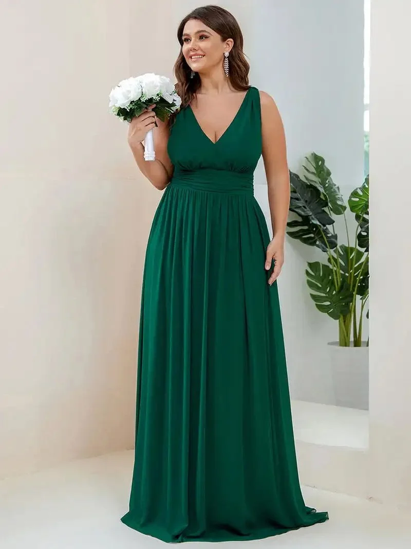 Plus Size Evening Dresses Long Deep V-Neck Sleeveless Floor-Length 2024 Ever Pretty of Taffeta Elegant Bridesmaid Women Dress - Image 4