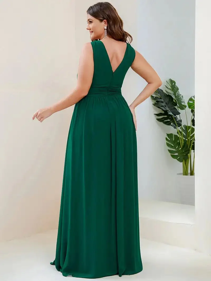 Plus Size Evening Dresses Long Deep V-Neck Sleeveless Floor-Length 2024 Ever Pretty of Taffeta Elegant Bridesmaid Women Dress - Image 2