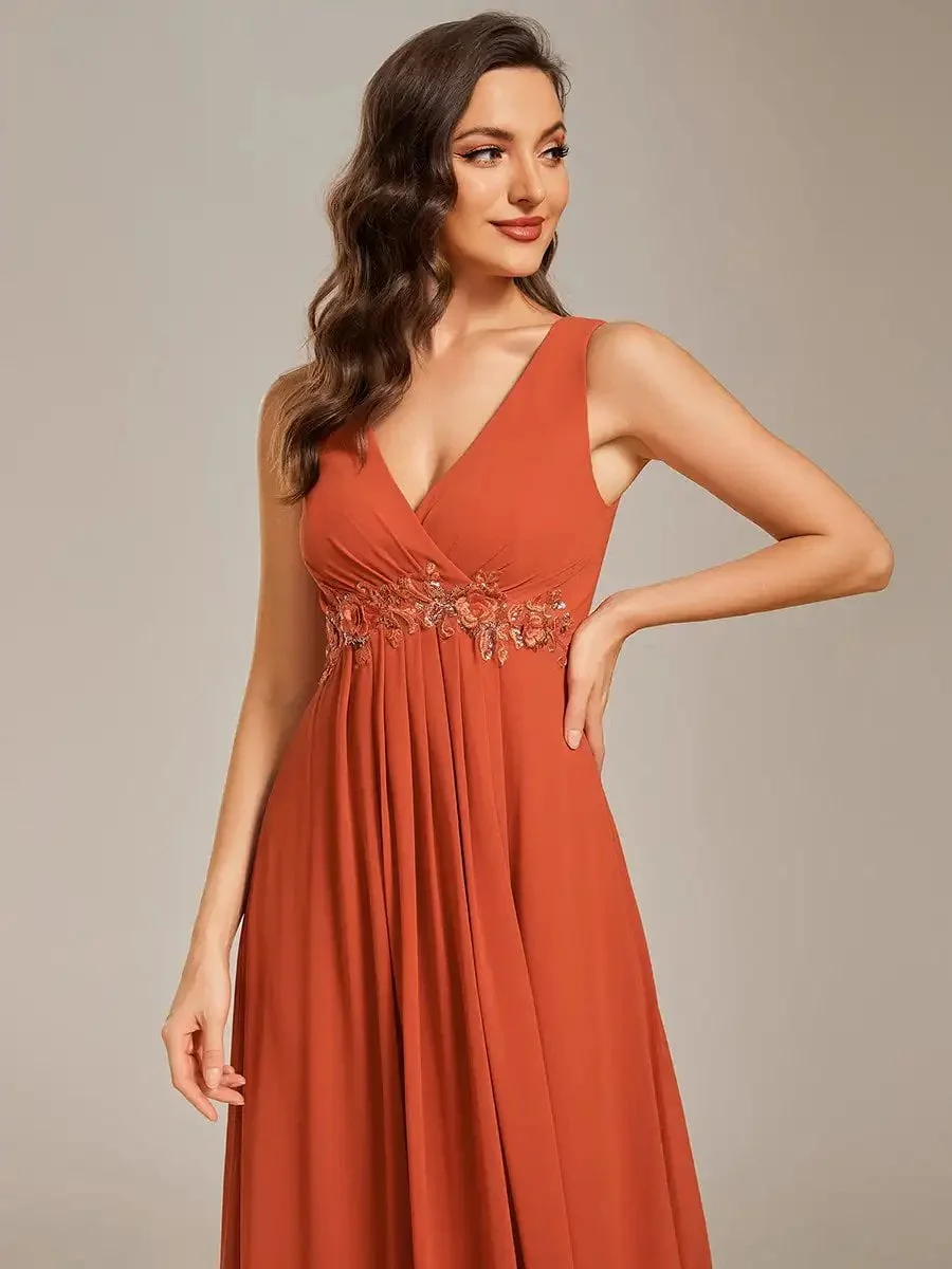 Elegant Evening Dresses V Neck Appliques Ruched Sleeveless Appliques 2024 Ever pretty of A-Line  Burnt Orange Bridesmaid dress - Image 5